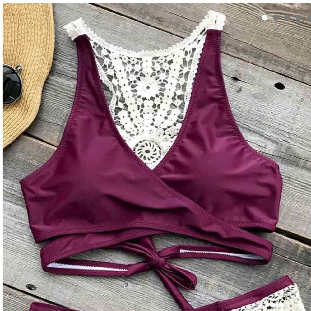 Maroon Crochet Bikini Set